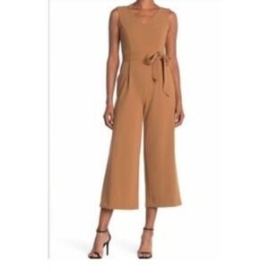 CALVIN KLEIN Wide Leg Tan BbELTED CROPPED JUMPSUIT Tan Sz 4